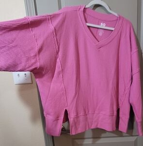 Pink Waffle Knit Long Sleeve Top